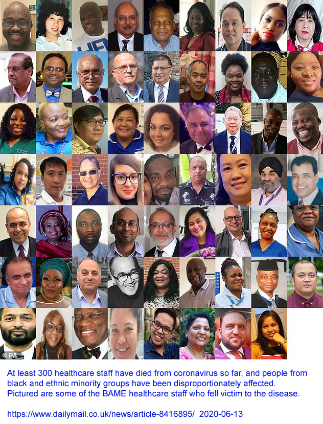 Some of the Black, Asian, African and ethnic minority medical staff in the UK who have been killed by their own weakened, dysregulated, immune response to the SARS-CoV-2 COVID-19 virus - most or all of which would never have occured if they had been vitamin D replete, such as 40ng/ml (100nmol/L) 25OHD.