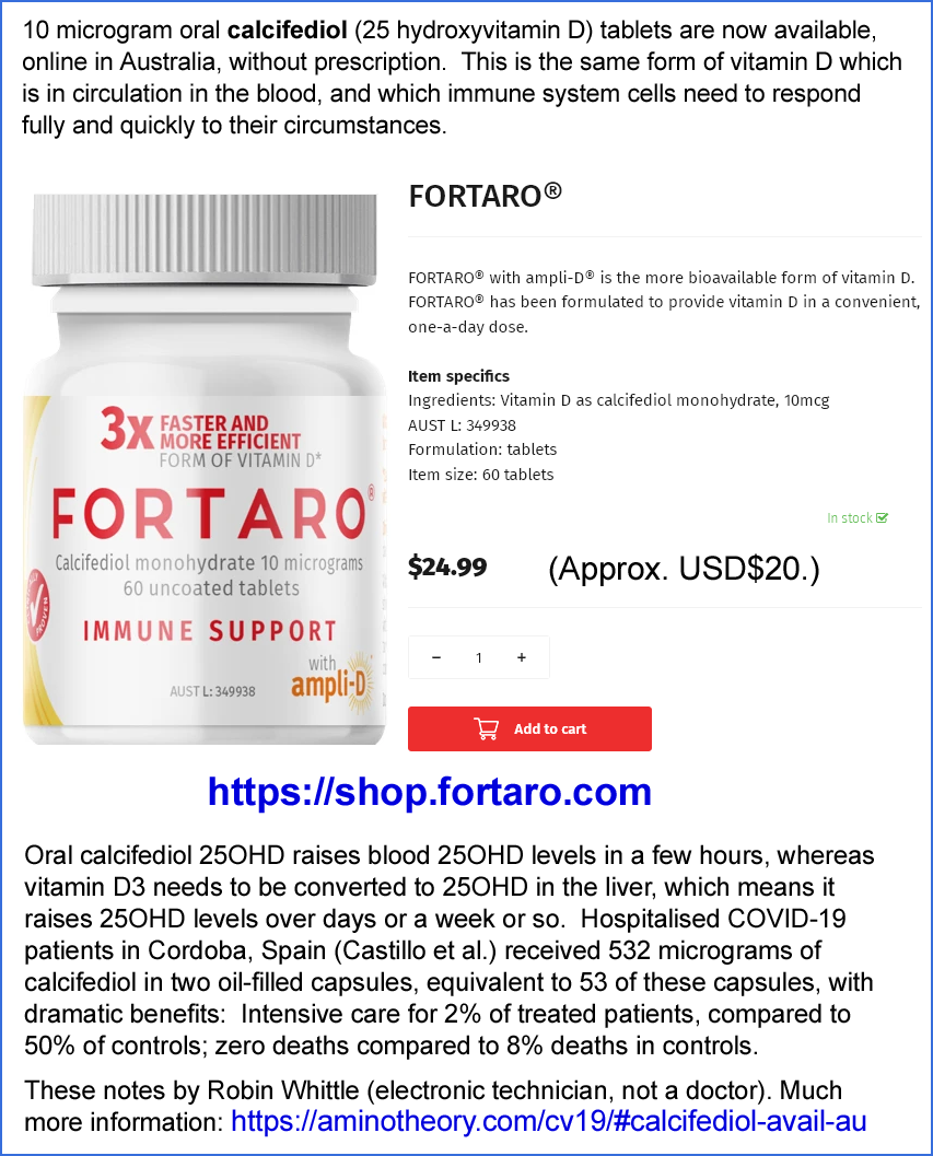 DSM ampli-D FORTARO calcifediol 15OHD 25-hydroxyvitamin D tablets 10ug 10 micrograms Cordobal RCT Castillo et al. COVID-19 rapidly raise blood vitamin D levels
